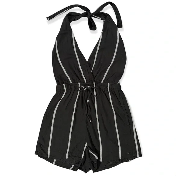 Volcom Coco Black and White Striped Halter Romper sz S - Picture 11 of 12